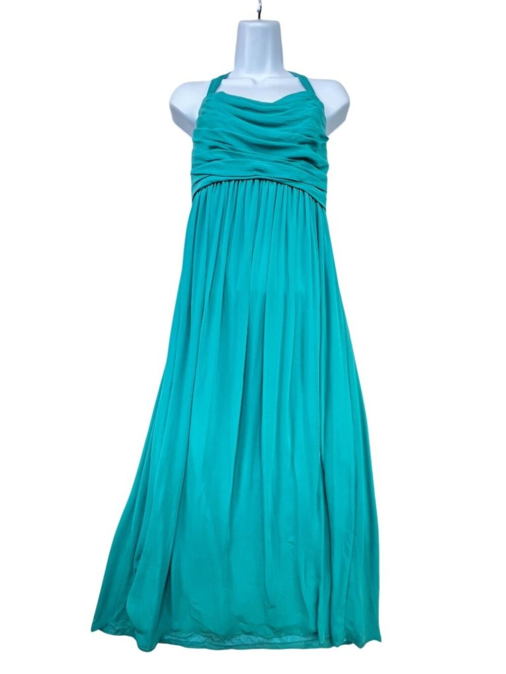Watters & Watters Halter Empire Waist Maxi Bridesmaid Dress Size 4 Teal Blue